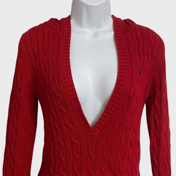 Old Navy Perfect Fit V-Neck Cable Knit Sweater Women's Size M Red Hooded Pockets - Picture 2 of 14